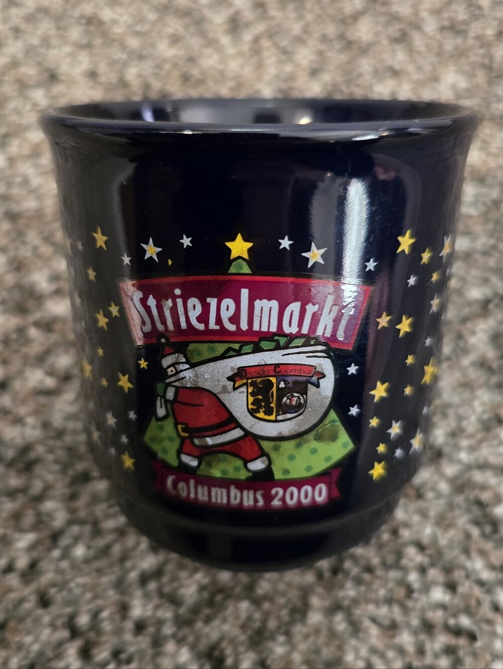 Vtg Striezelmarkt Dresdner Columbus 2000 Blue Mug Santa German Christmas Market